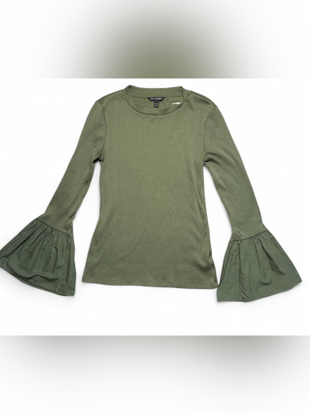 Banana Republic Olive Ribbed Bell-Sleeve Top